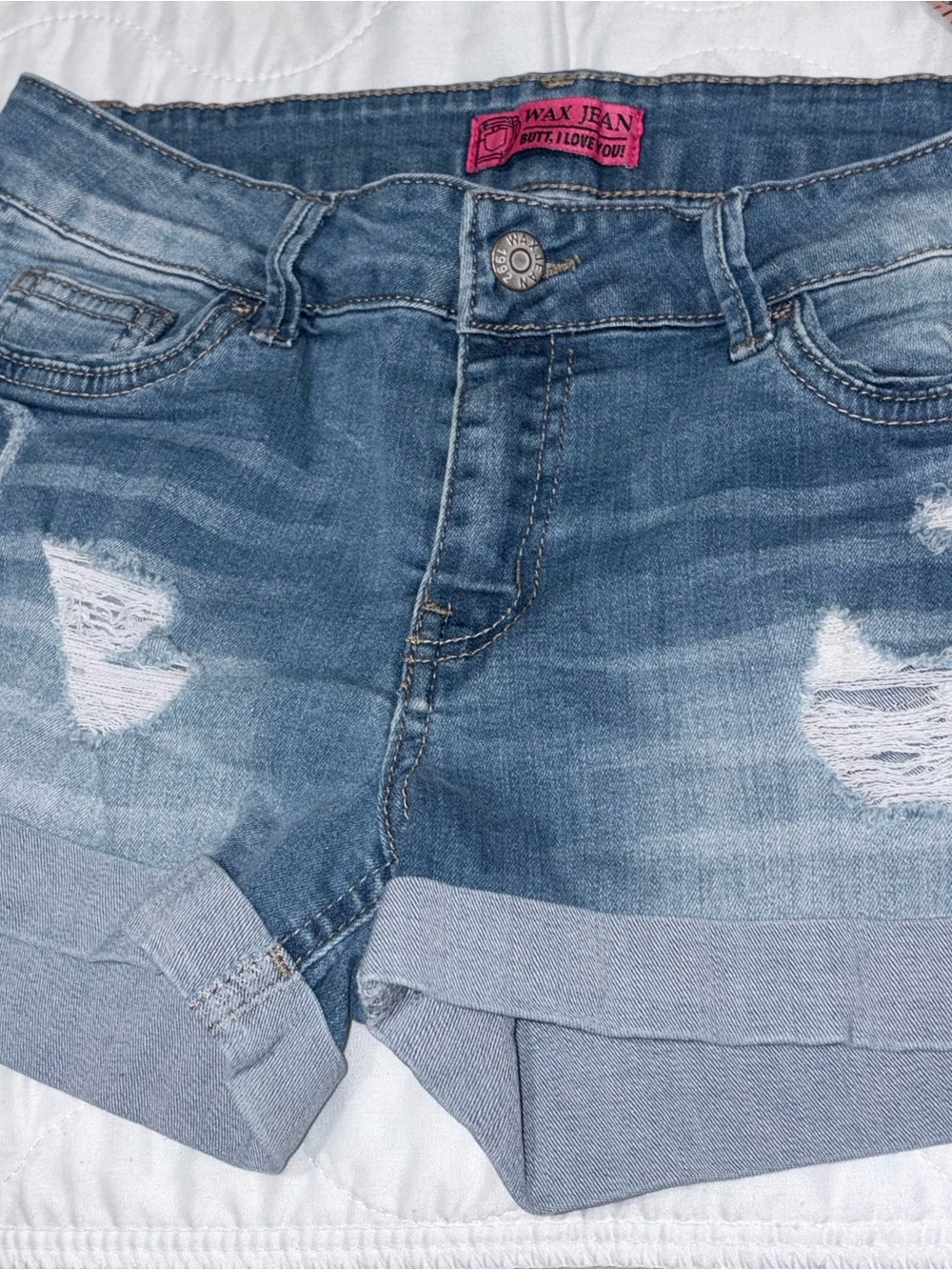 Wax Jean Women's Distressed Blue Denim Shorts
